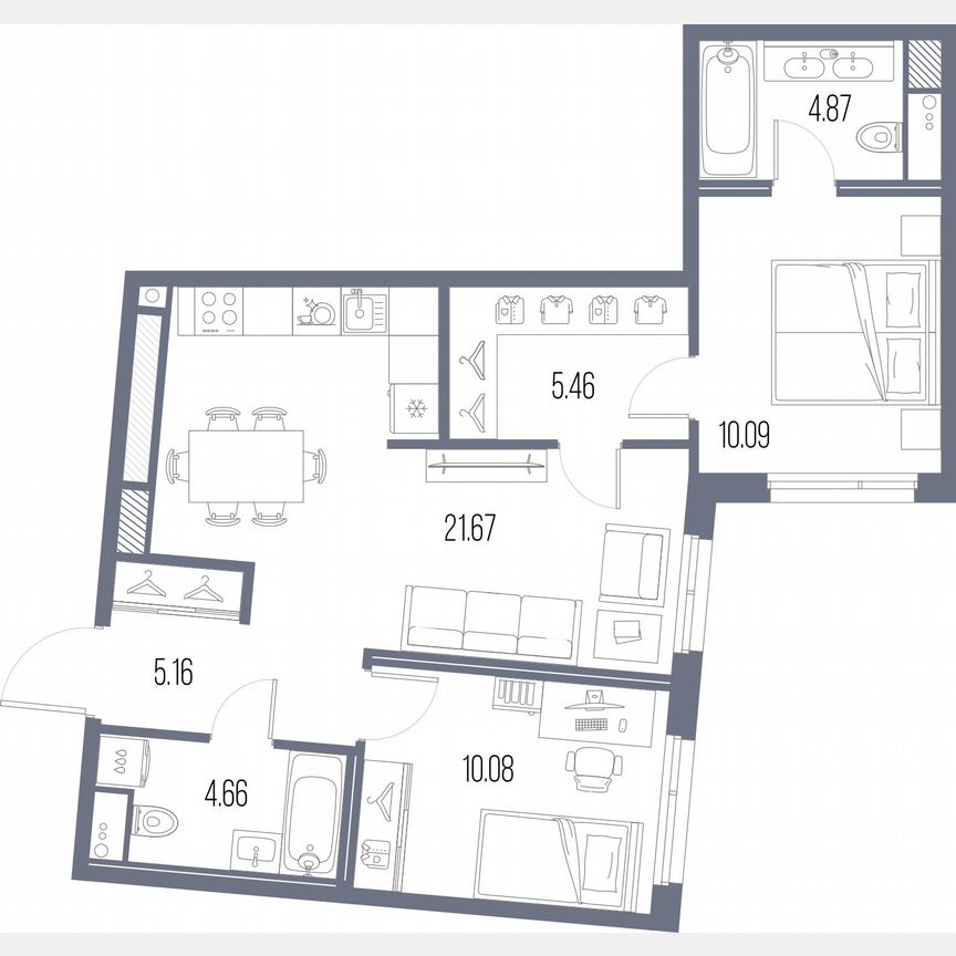 2-к. квартира, 62 м², 10/10 эт.
