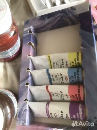 Краски акриловые гуаш лак кисточки