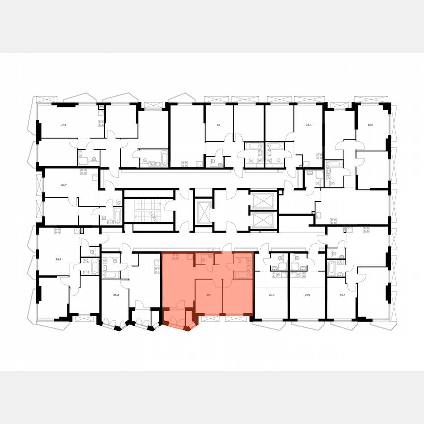 2-к. квартира, 49,1 м², 19/23 эт.