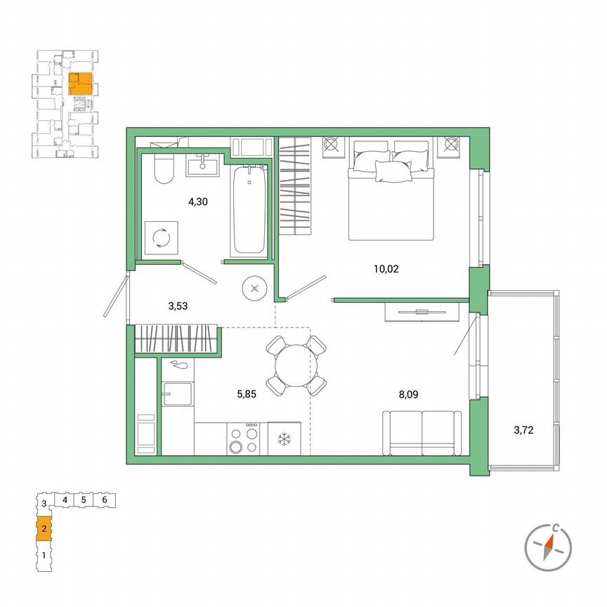 1-к. квартира, 32,9 м², 7/7 эт.