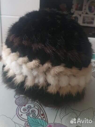 Шапка норковая вязка женская