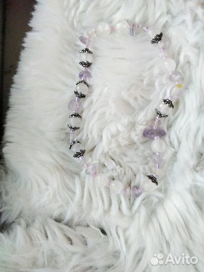 Браслет. Флюорит, розовый кварц