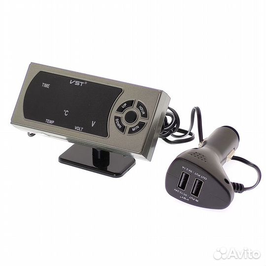 Часы авто с USB (температура, вольтметр)