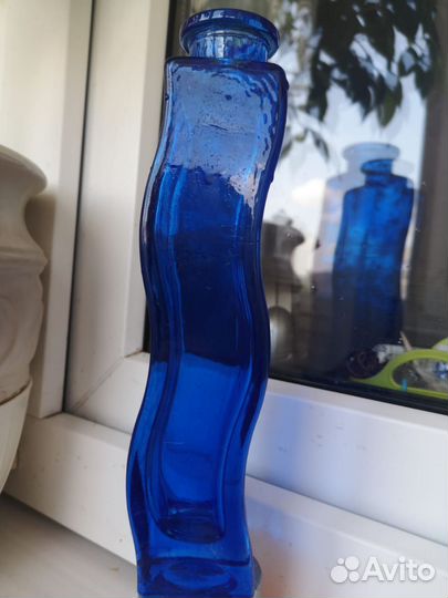 Ваза синяя стеклянная