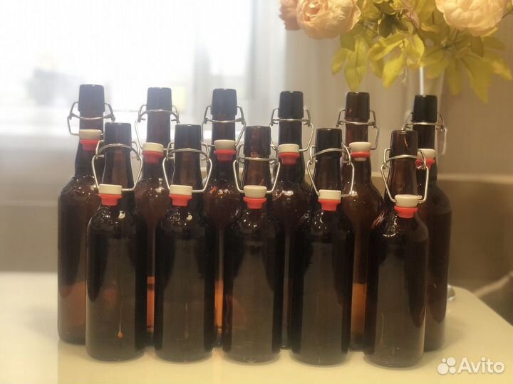 Бутылка бугельная с пробкой,коричневое стекло 0,5л