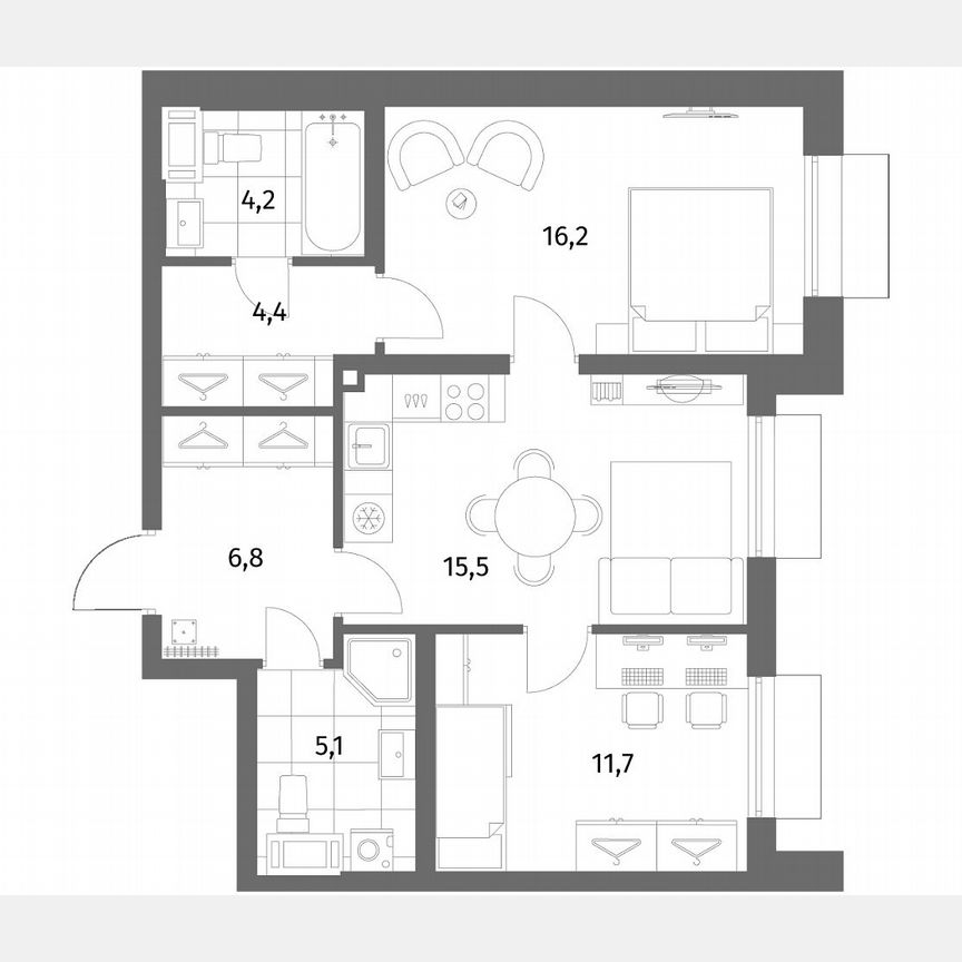 2-к. квартира, 63,9 м², 2/6 эт.