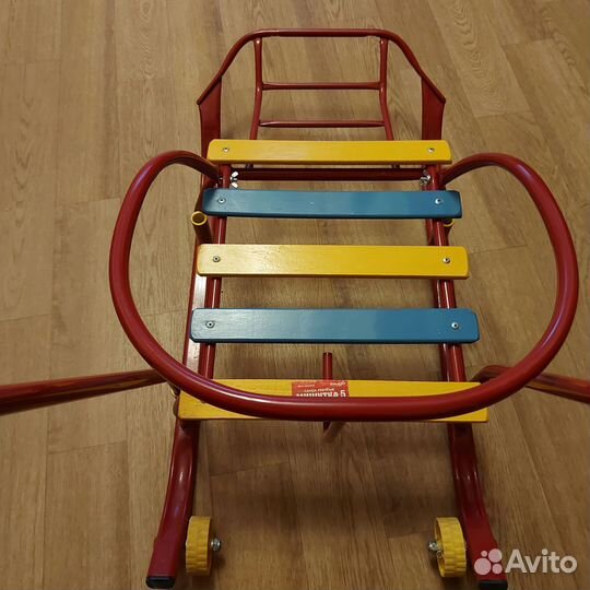 Санки Galaxy Мишутка 5 красные с ручкой и колёсами