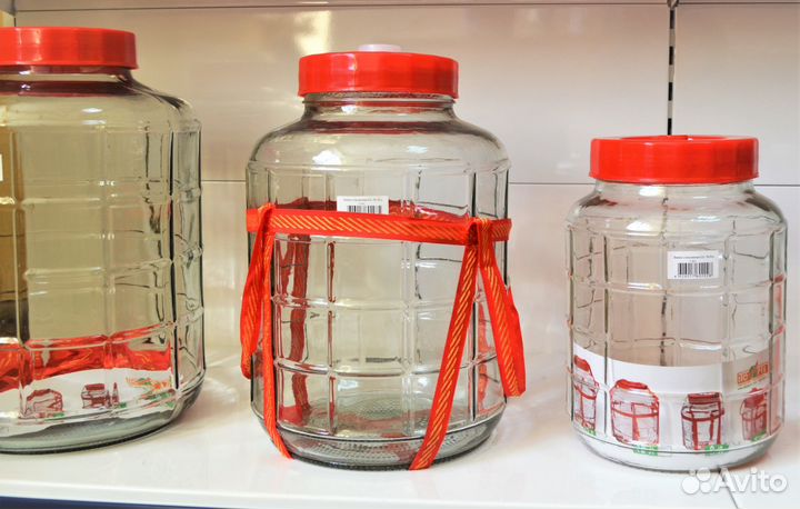 Банки стеклянные 5,9,18,23,26 литр с гидрозатвором
