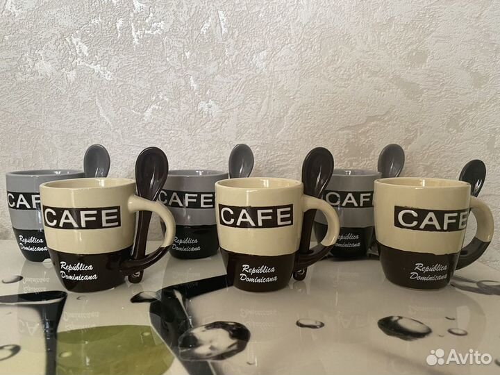Новые кофейные чашки с ложками 6 шт. из Доминиканы