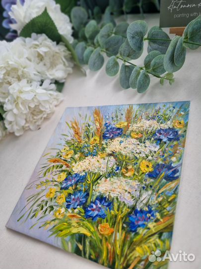 Картина маслом васильки полевые цветы маслом