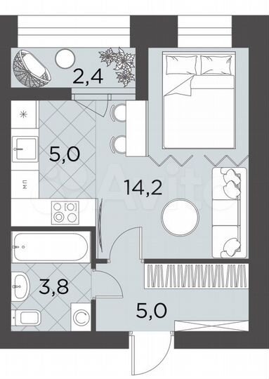 Квартира-студия, 30,4 м², 2/9 эт.