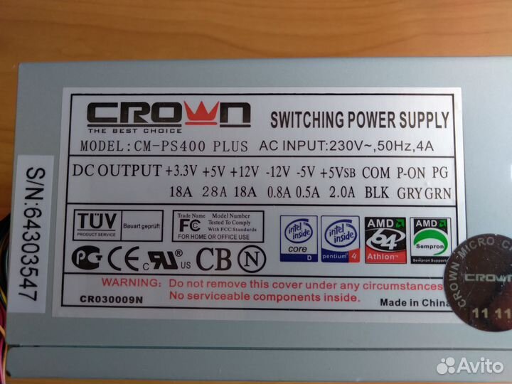 Блок питания crown CM-PS400 plus (400 Вт)