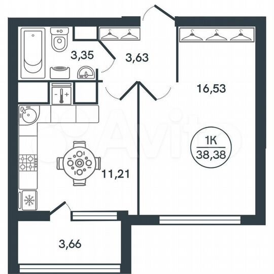 1-к. квартира, 38,4 м², 16/17 эт.