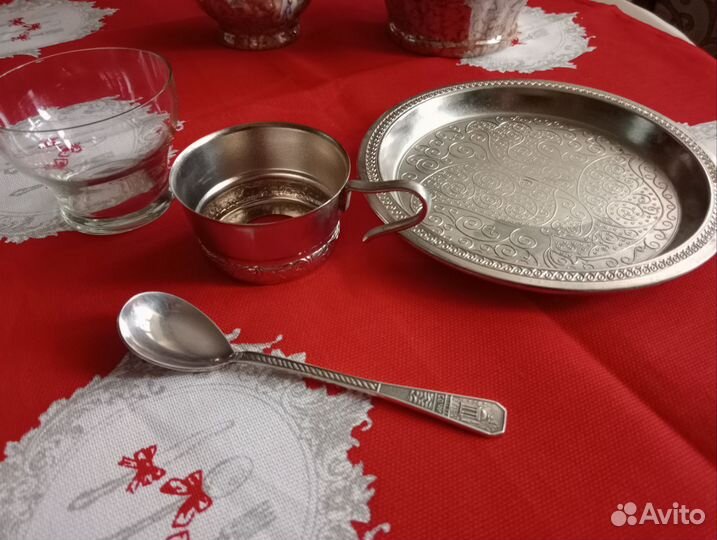 Подстаканник ссср+стакан+чайная ложка+поднос