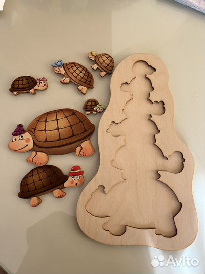 Деревянный пазл вкладыш Черепашки развивающая