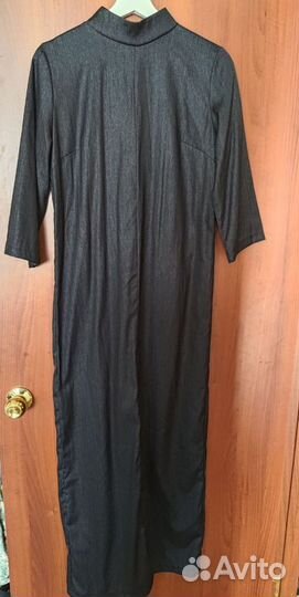 Платье-футляр длинное темно-синее S-M