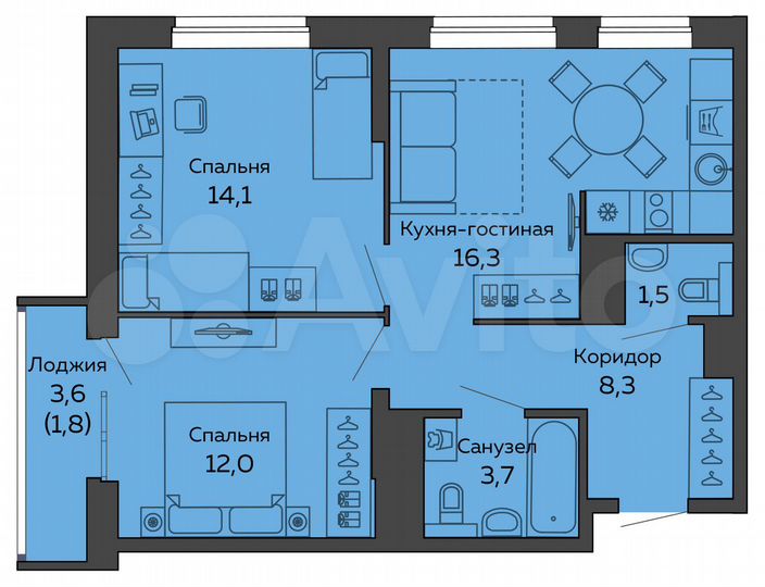 2-к. квартира, 57,7 м², 10/25 эт.