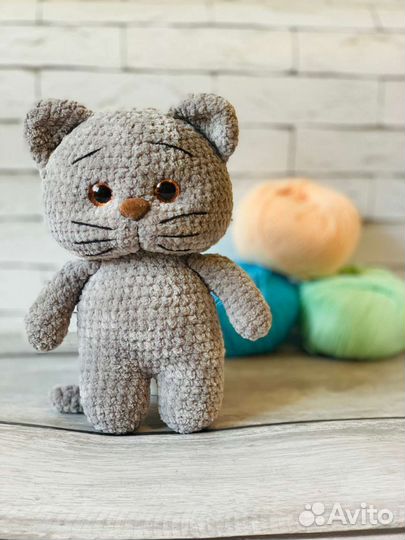 Вязаные игрушки, щенок, мишка, котенок, плюшевые