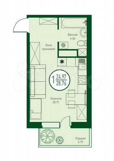 Квартира-студия, 28 м², 10/20 эт.