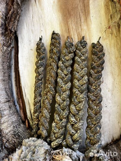 Свечи восковые скрутки, косица с травами