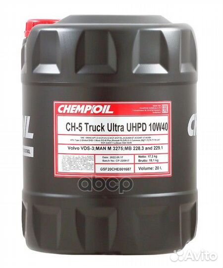 10W-40 CH-5 truck Ultra uhpd, CI-4/SL, CI-4 Plu