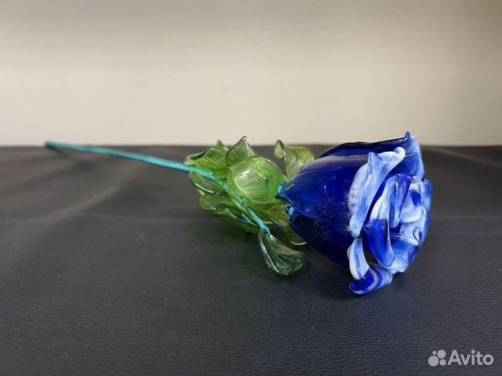Роза Муранское стекло синяя 44,5 см винтажная