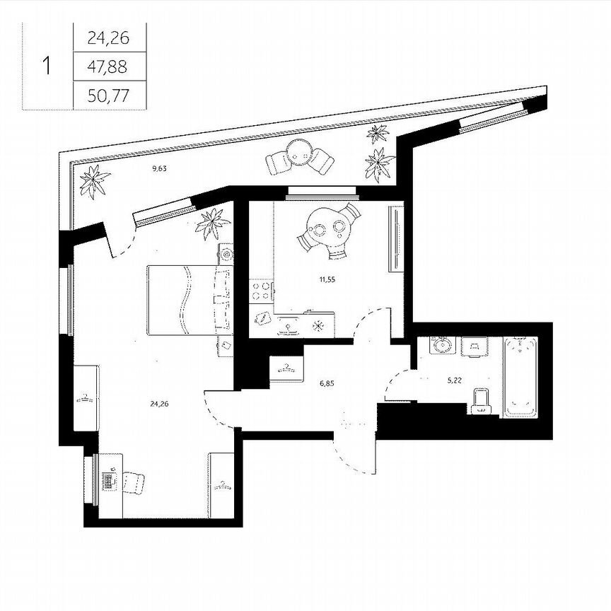 1-к. квартира, 47,9 м², 8/8 эт.