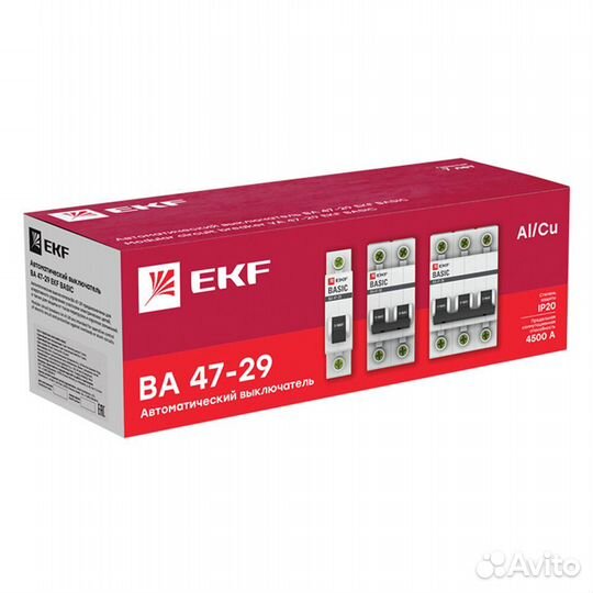 Автоматический выключатель EKF Basic ва 47-29 2P 20А тип С 4,5 кА 230 В на DIN-рейку (mcb4729-2-20C)