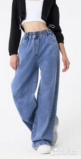 Джинсы палаццо на резинке