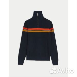 Полосатый джемпер с воротником-воронкой и полумолн