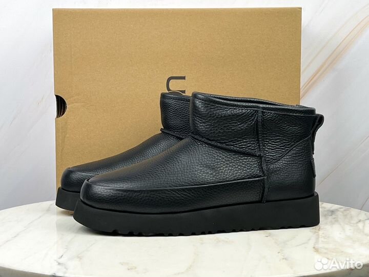 Угги UGG Classic Sugar Ultra Mini Black кожаные