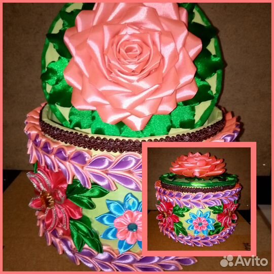 Цветы, картины и шкатулки из атласных лент
