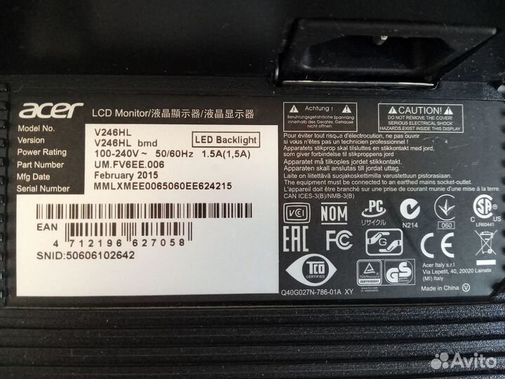 ЖК монитор для компьютера acer V246HL bmd