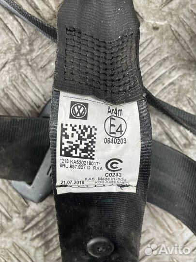 Ремень безопасности задний Фольксваген Поло мк 5