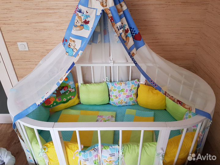 Детская кроватка круглая овальная 6 в 1 трансформе