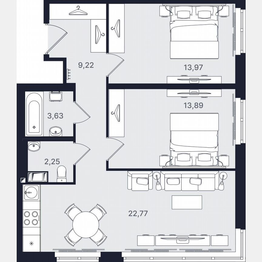 3-к. апартаменты, 65,7 м², 3/24 эт.