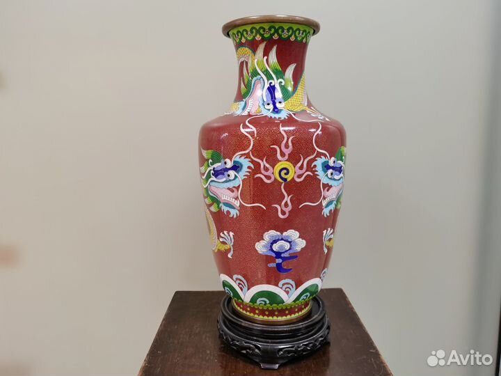 Ваза Драконы Китай эмаль клуазоне 1950 годы