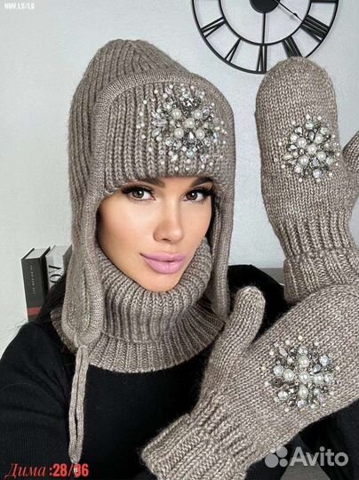 Шапка+варежки+снуд