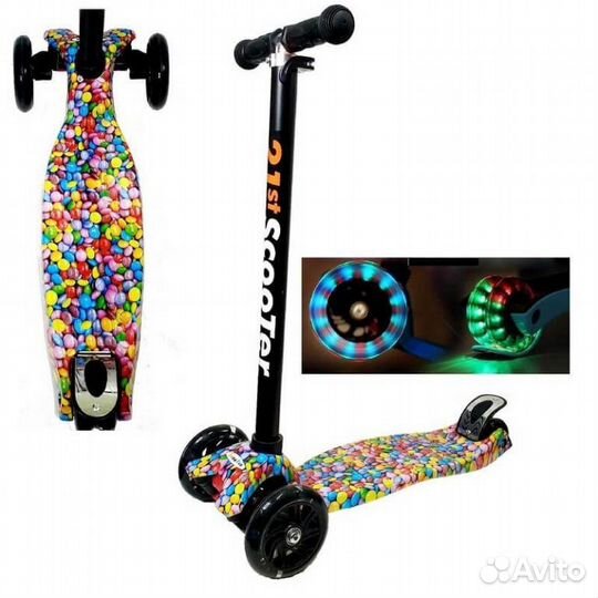 Самокат с принтом со складной ручкой, до 60кг