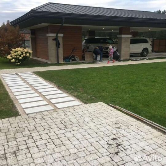 Укладка тротуарной плитки,ландшафт,дренаж,газон