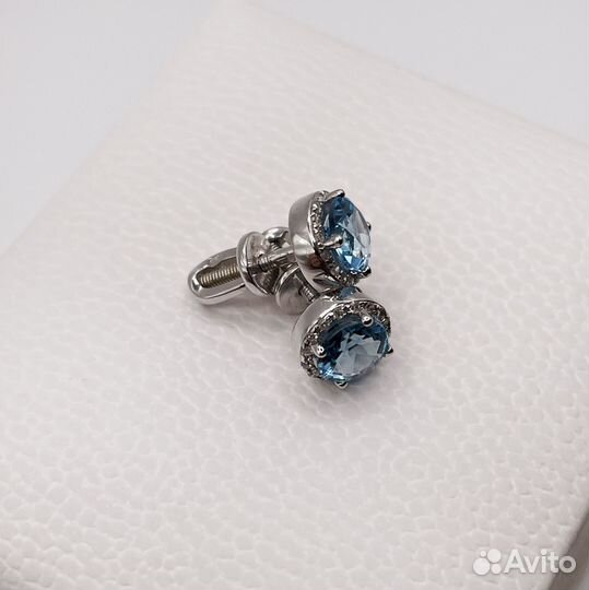 Золотые серьги топазы и бриллианты 0,128Ct 585