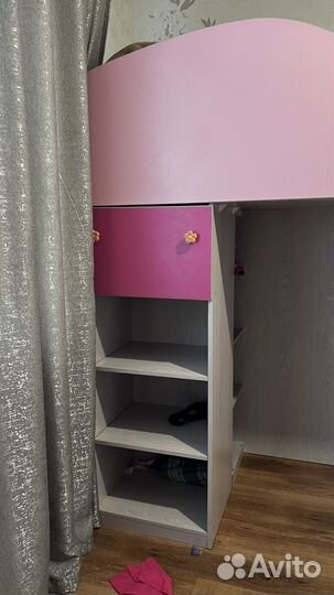 Детская кровать чердак со шкафом Горкой