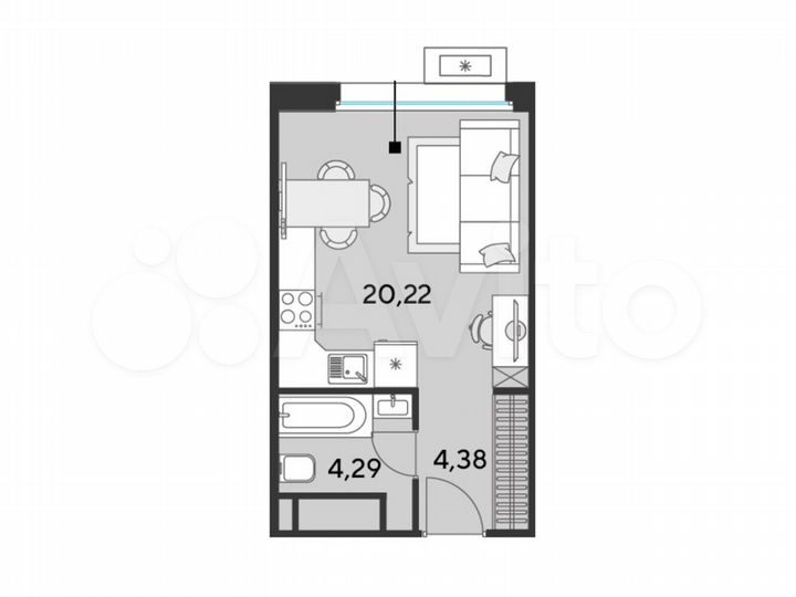 Квартира-студия, 28,9 м², 22/25 эт.