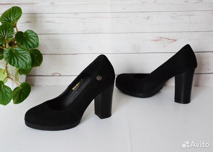 Туфли женские из замши черные на каблуке 37