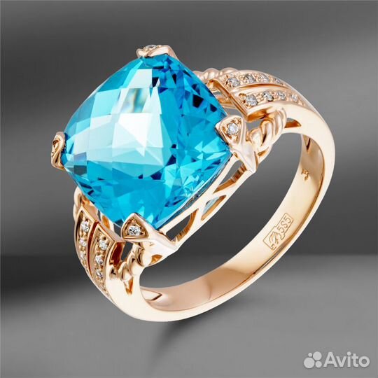 Золотое кольцо с топазом 11.75Ct и бриллиантами