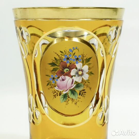 Ваза кубок двухслойное стекло янтарь цветы букет