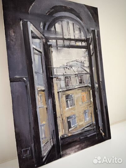 Картина масло картина Петербург вид из окна