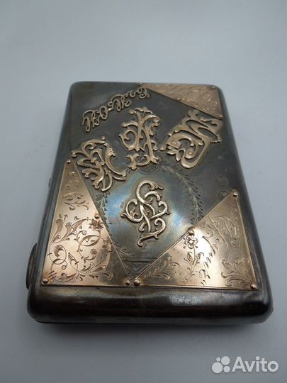 Серебряный портсигар с золотом 19 в.Царская Россия