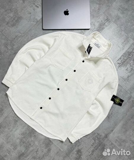 Рубашка белая stone island вельветовая