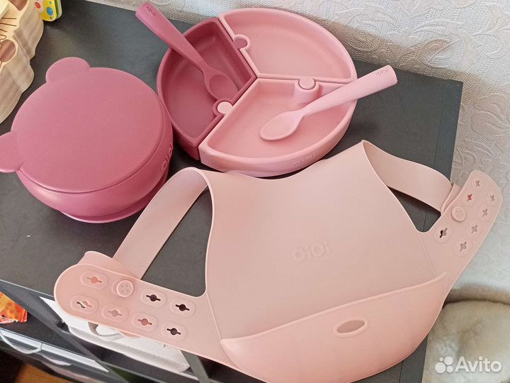 Силиконовая детская посуда набор бренд MinikOiOi